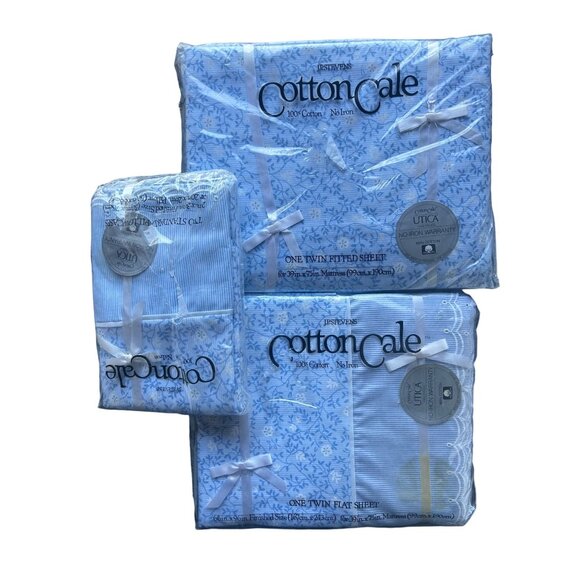 VTG 80's 100% Cotton No-Iron Twin Sheet Set & Pillowcases New old stock READ - Picture 1 of 6